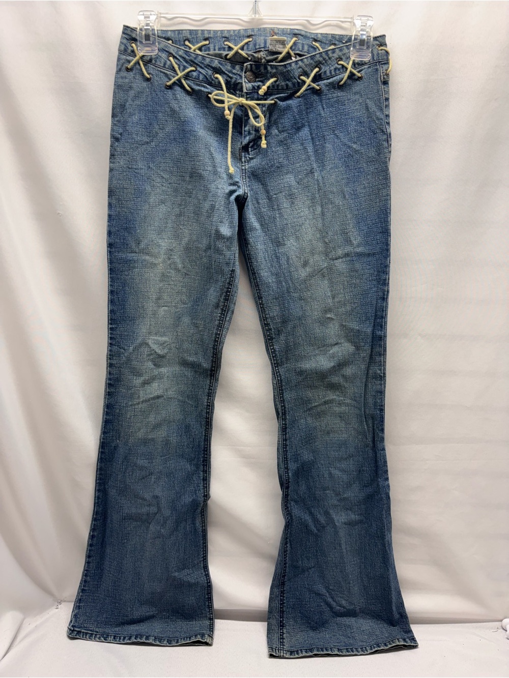 RARE Mudd Y2K Lace Up Metal Grommets Denim Flare Jeans Hippy Boho Retro Size 11